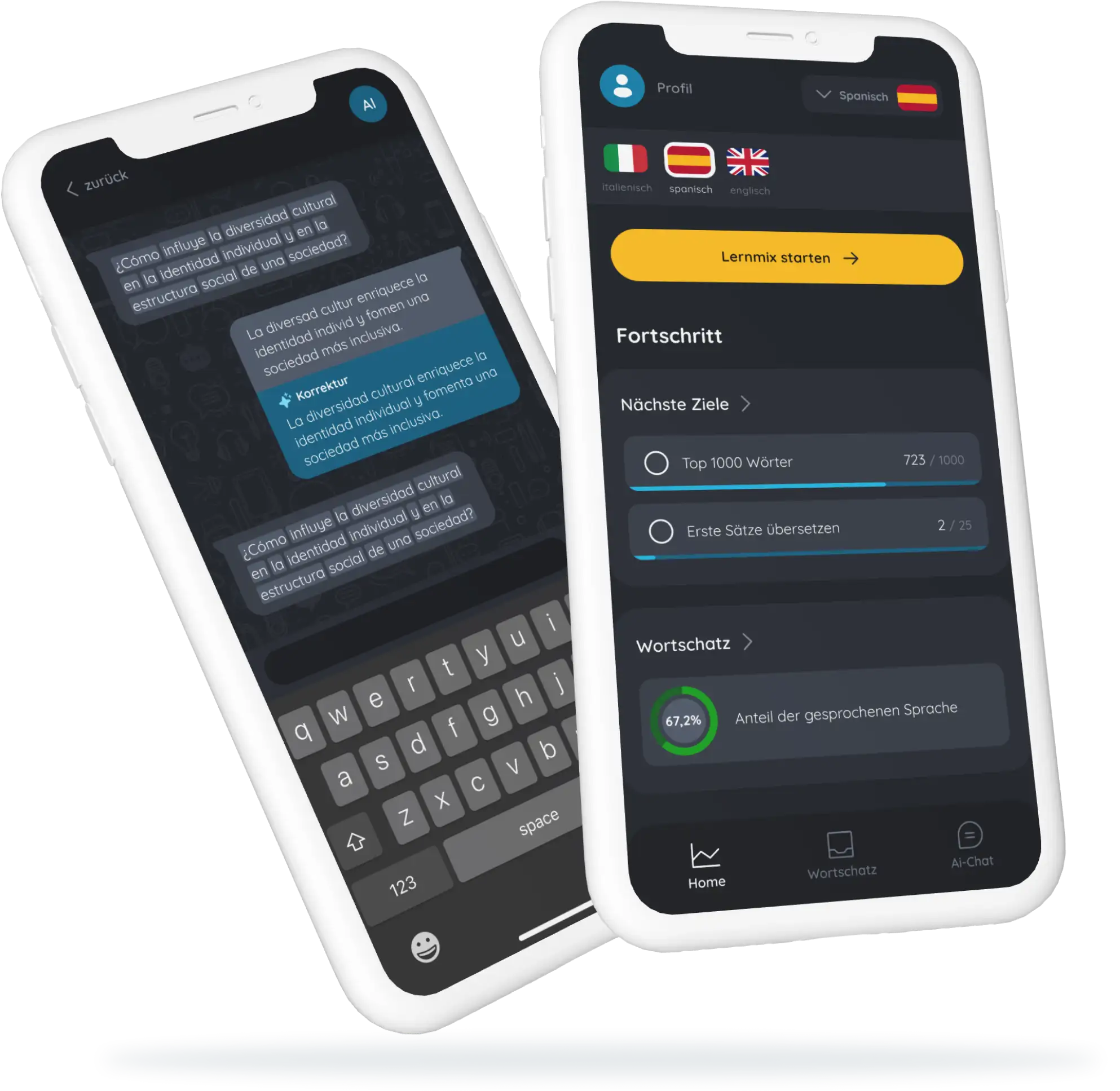 Mockup with two smartphones showing the app